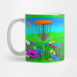 Disc Golf in a Patch of Colorful Flowers Mug